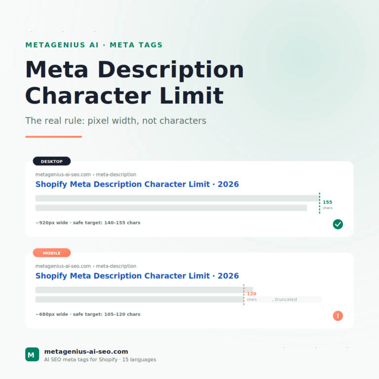 Shopify Meta Description Character Limit: The 2026 Rules (Pixel Width, Not Just Characters)